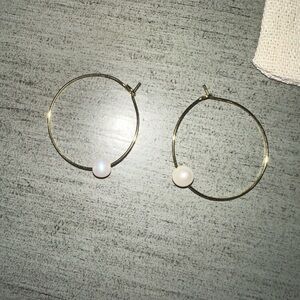 Elegant Gold Colored Hoop Earrings with Faux Pearls. Never worn